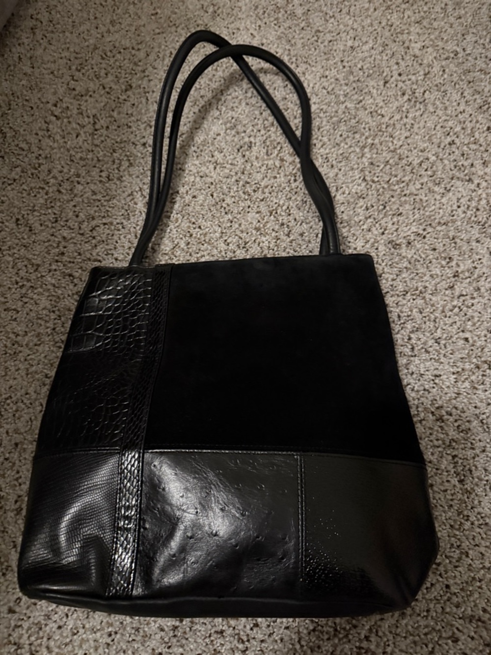 Giani Bernini Black Mixed-Texture Shoulder Tote